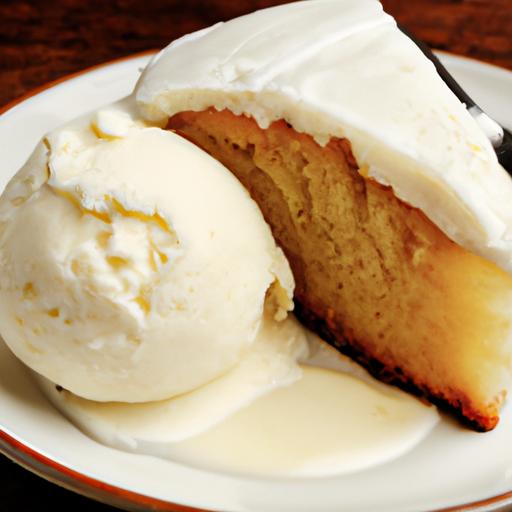 The perfect balance of sweet and creamy with a slice of soda cake and vanilla ice cream